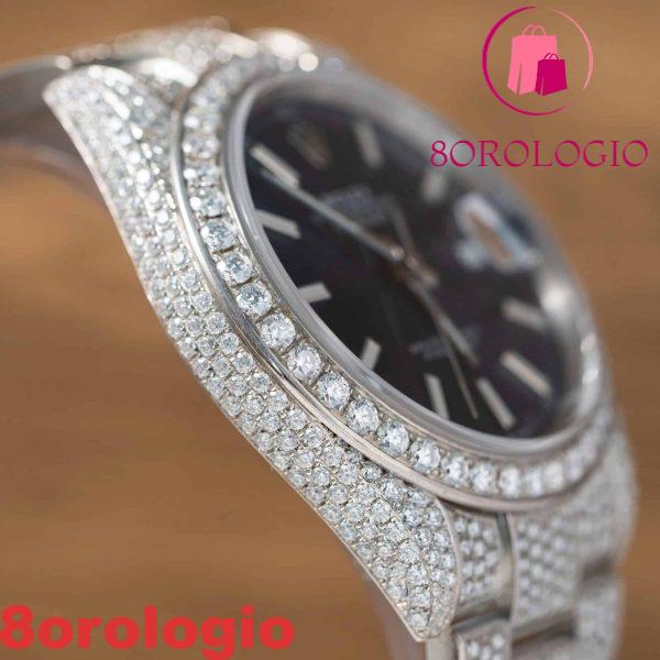 Replica migliore Rolex Datejust 41mm quadrante blu luminoso ghiacciato con moissanite Orologio - immagine 12