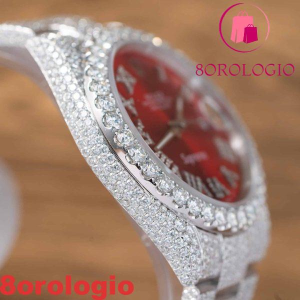 Replica Rolex Datejust Quadrante Romano Rosso Iced Out Moissanite Migliore 41mm Orologio - immagine 13