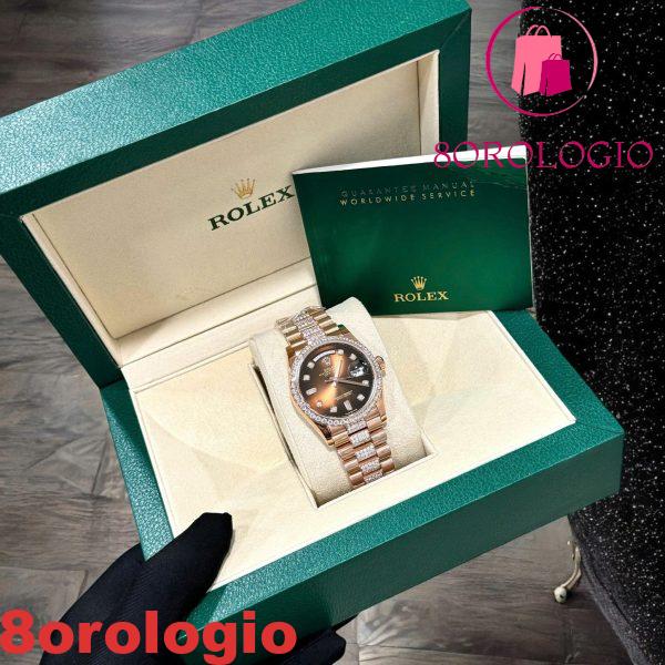 Rolex Day-Date 128345RBR Quadrante Marrone Ombré con Diamanti Oro 18K Avvolto Moissanite Personalizzato Replica 1:1 36mm Orologio - immagine 9