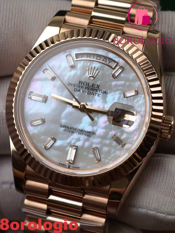 Rolex Day-Date 228235 replica in oro 18K quadrante in madreperla con numeri in moissanite a baguette GMF V3 40mm Orologio - immagine 12