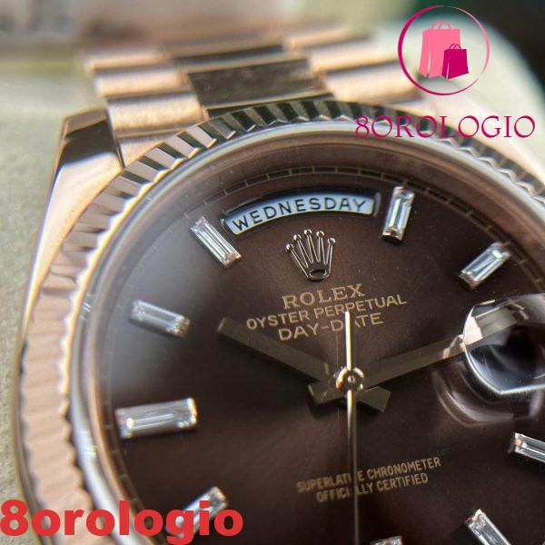 Rolex Day-Date 228235-0003 Quadrante Chocolate con Diamanti Baguette Oro Rosa 18K Solido 40mm replica Orologio - immagine 12