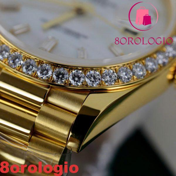 Rolex Day-Date 228348RBR-0046 Quadrante con Indici a Baguette in Moissanite MOP Oro Giallo 18K Replica 1:1 Lunetta in Moissanite GMF V3 40mm。 Orologio - immagine 12