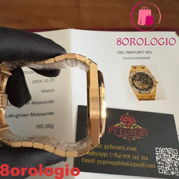 Audemars Piguet Royal Oak 15412OR Open Work Skeleton 18K Rose Gold con Baguette Moissanite Bezel Clone 1:1 Miglior Replica 41mm Orologio - immagine 12