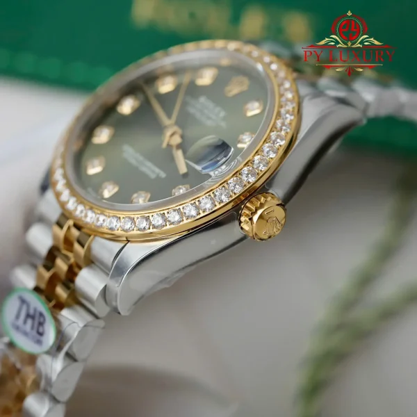 Replica migliore Rolex Datejust 278383RBR due toni oro giallo quadrante verde oliva lunetta con diamanti bracciale Jubilee THB 31mm Orologio - immagine 11