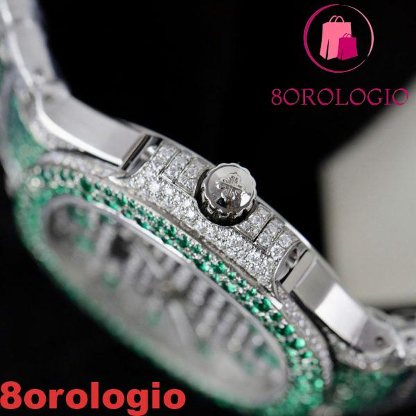 Patek Philippe Ladies Natilus 7118/1453G-001 Iced Out Moissanite Green Migliore Replica 35.2mm Orologio - immagine 9