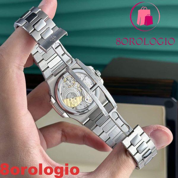 Patek Philippe Nautilus 5712/1A-001 Replica Quadrante Blu Modificato Fasi Lunari Lancette Incisioni Movimento Super Clone 40mm Orologio - immagine 9