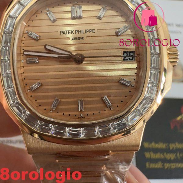 Patek Philippe Nautilus 5723/1R-001 Quadrante Oro Rosa 18K Oro Massiccio Replica Diamanti Baguette 40mm Orologio - immagine 9
