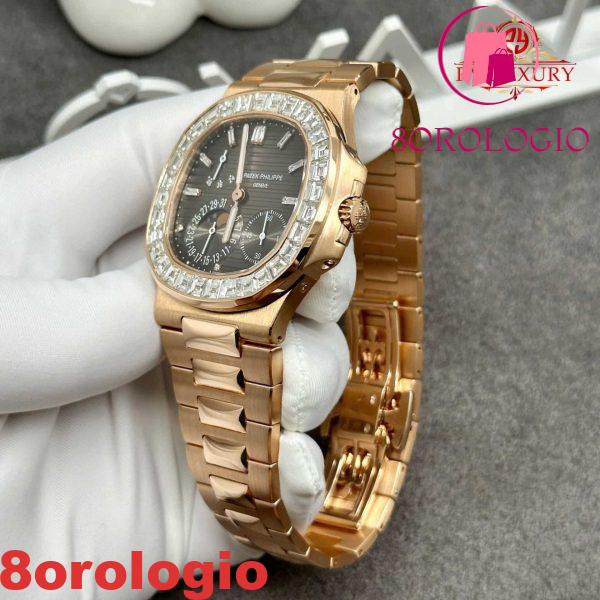 Patek Philippe Nautilus 5724 Quadrante Grigio Replica in Oro Massiccio 18K con Diamanti Baguette sulla Lunetta 40mm Orologio - immagine 14