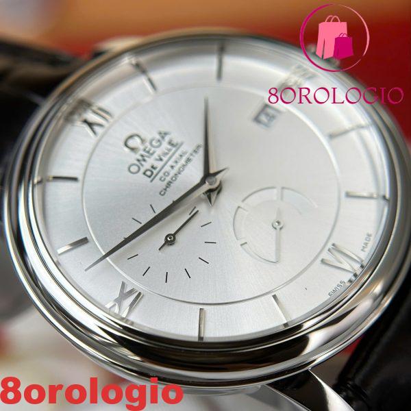 Omega De Ville Prestige Power Reserve quadrante argento cinturino in pelle nera replica migliore 39,5 mm Orologio - immagine 13