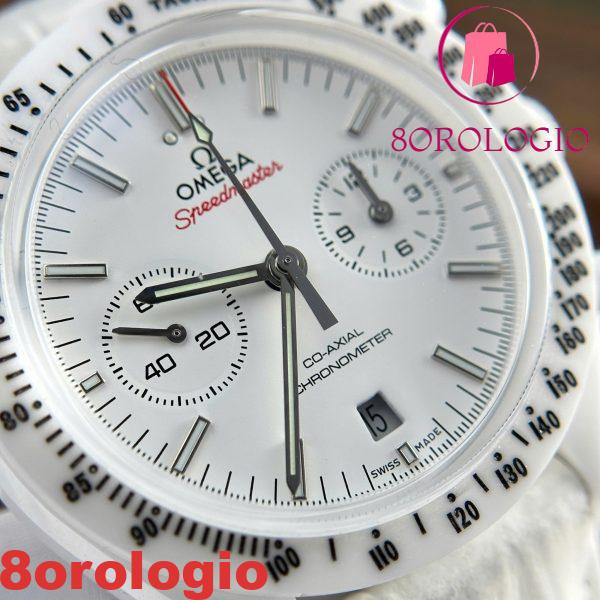 Omega Speedmaster White Side Of The Moon Cinturino in Pelle Ceramica Bianca Replica 44mm Orologio - immagine 14