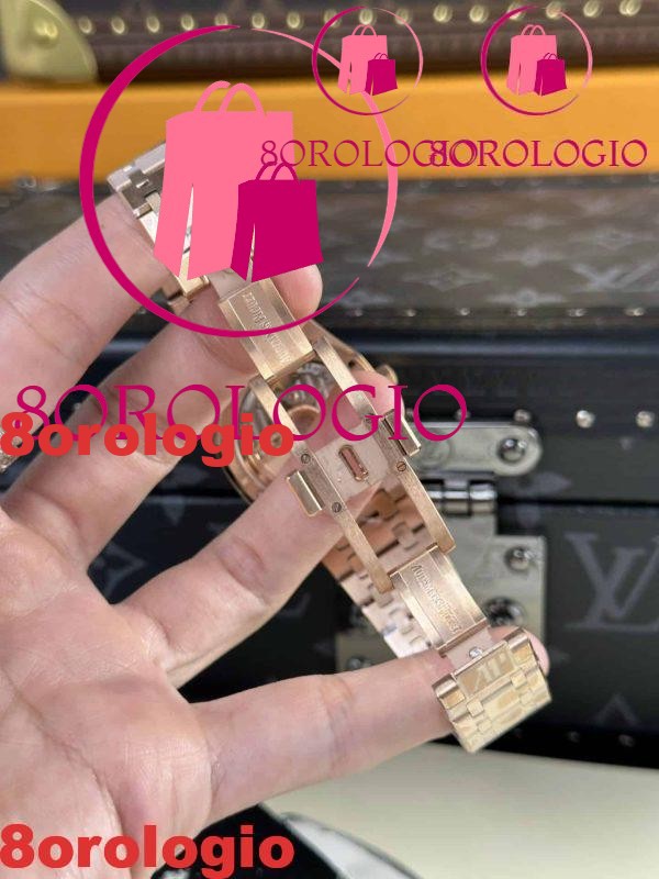 Replica Audemars Piguet Royal Oak 77351OR Oro Rosa Quadrante Bianco Lunetta con Diamanti 34mm Orologio - immagine 10