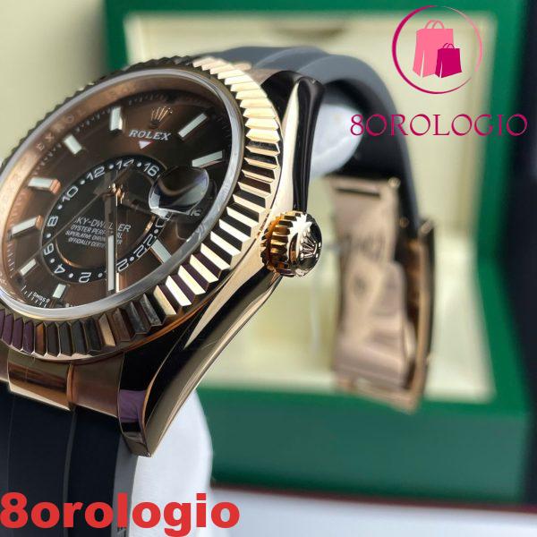 Replica Rolex Sky-Dweller 326934 Quadrante Marrone Cinturino in Gomma Placcato Oro 18K 42mm Orologio - immagine 12