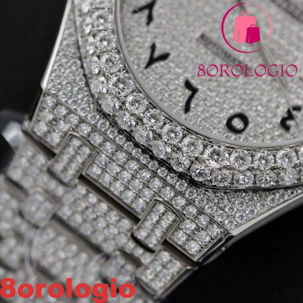 Replica Audemars Piguet Royal Oak Iced Out Moissanite Quadrante Arabo Super Clone 41mm Orologio - immagine 14