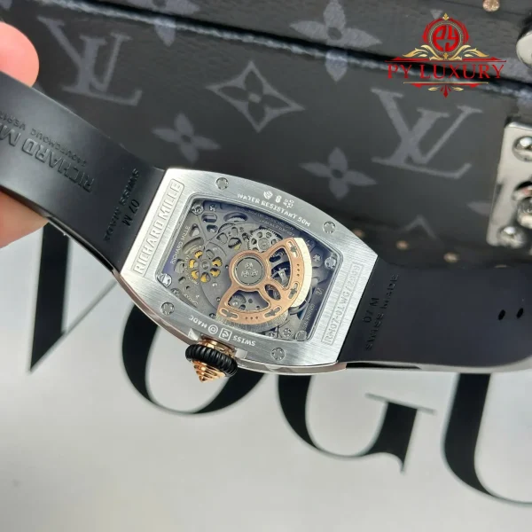 Richard Mille RM07-01 Lady Diamonds Black Onyx Dial Black Rubber Strap Replica 1:1 Super Clone ZF 45.32 X 32.3mm Orologio - immagine 11
