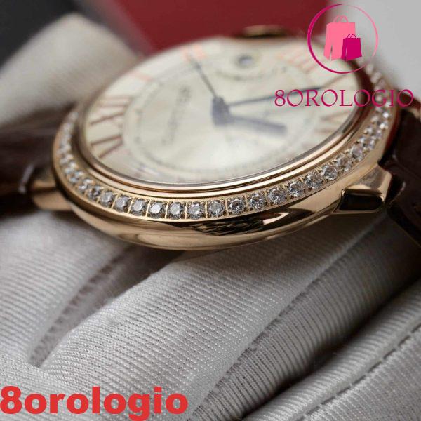 Cartier Ballon Bleu Oro Rosa Quadrante Bianco Ghiera di Diamanti Pelle Replica 42mm Orologio - immagine 2