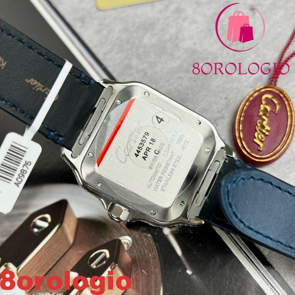 Cartier Santos Modello Grande Quadrante Blu Cassa Replica Moissanite Cinturino in Pelle 39.8mm Orologio - immagine 2
