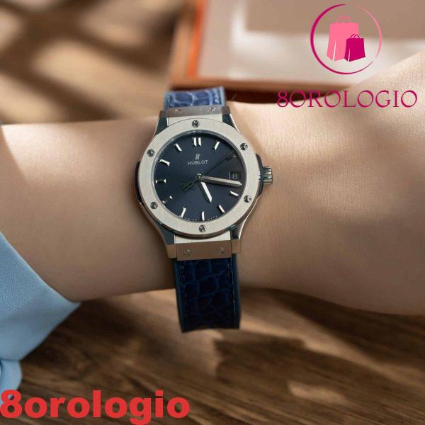 Replica Orologio da Donna Hublot Classic Fusion in Titanio Quadrante Blu Navy Pelle 33mm Orologio - immagine 2