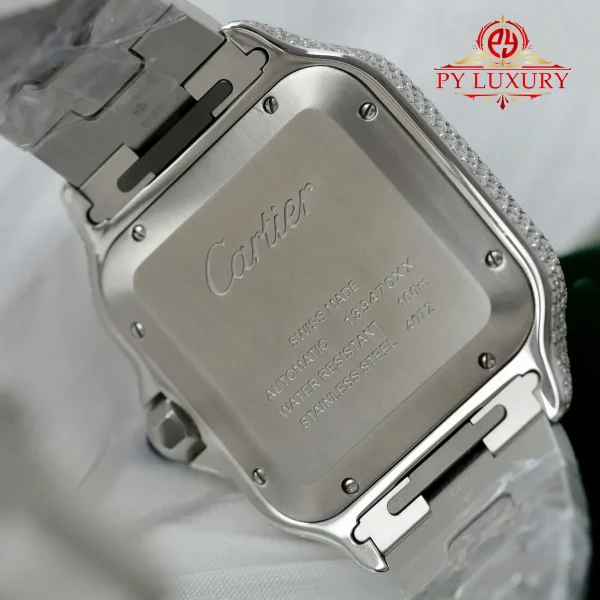 Cartier Santos Modello Grande Quadrante Verde Romano Iced Out Moissanite Migliore Replica 39.8mm Orologio - immagine 2