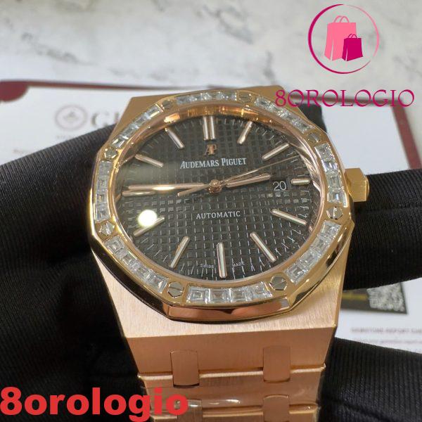 Replica Audemars Piguet Royal Oak 15400OR Quadrante Nero Personalizzato Baguette Moissanite Lunetta Placcato Oro 18K 1:1 Migliore Replica 41mm Orologio - immagine 2