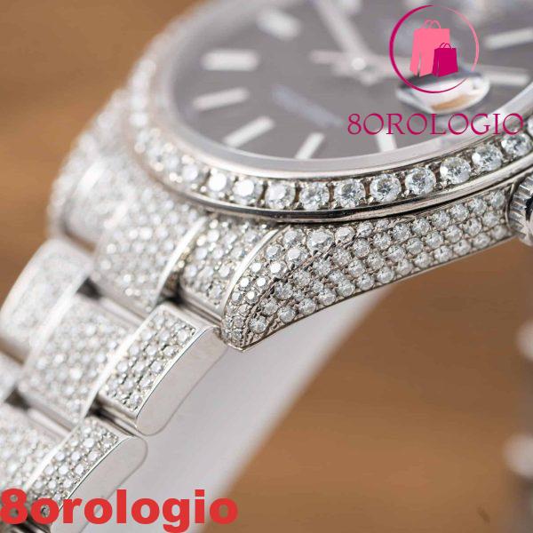Rolex Datejust Quadrante Nero Luminoso Iced Out Moissanite Miglior Replica 41mm Orologio - immagine 2