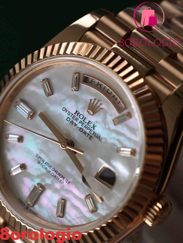 Rolex Day-Date 228235 replica in oro 18K quadrante in madreperla con numeri in moissanite a baguette GMF V3 40mm Orologio - immagine 2