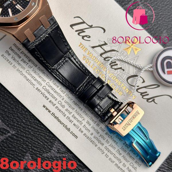 Audemars Piguet Royal Oak 15450OR Oro Rosa Quadrante Nero Cinturino in Pelle Replica IP 37mm Orologio - immagine 2