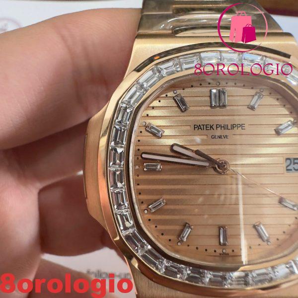 Patek Philippe Nautilus 5723/1R-001 Quadrante Oro Rosa 18K Oro Massiccio Replica Diamanti Baguette 40mm Orologio - immagine 10
