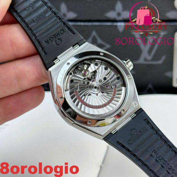 Omega Constellation Quadrante Grigio Rodio Lunetta in Ceramica Nera Cinturino in Pelle Replica VSF 41mm Orologio - immagine 2
