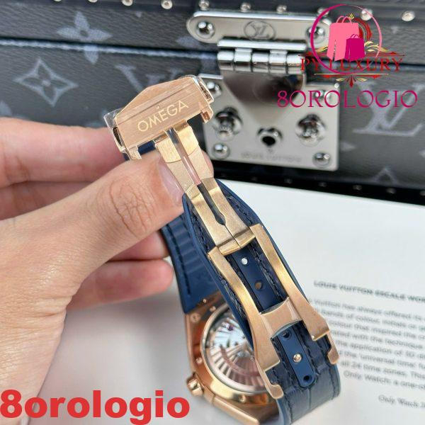 Omega Constellation Oro Rosa Quadrante Blu Lunetta in Ceramica Blu Cinturino in Pelle Replica VSF 41mm Orologio - immagine 2