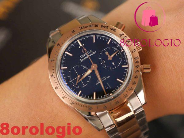 Omega Speedmaster 1957 Chronograph Due Toni Oro Rosa Quadrante Nero Replica 41,5mm Orologio - immagine 2