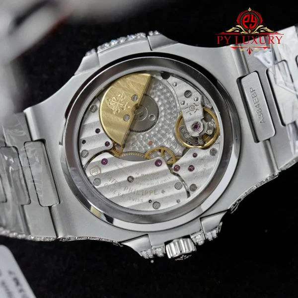 Replica Patek Philippe Nautilus 5712/1A Quadrante Blu Iced Out Moissanite 1:1 PPF 40mm Orologio - immagine 10
