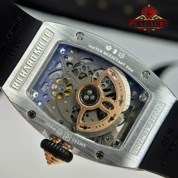 Richard Mille RM07-01 Lady Diamonds Black Onyx Dial Black Rubber Strap Replica 1:1 Super Clone ZF 45.32 X 32.3mm Orologio - immagine 2
