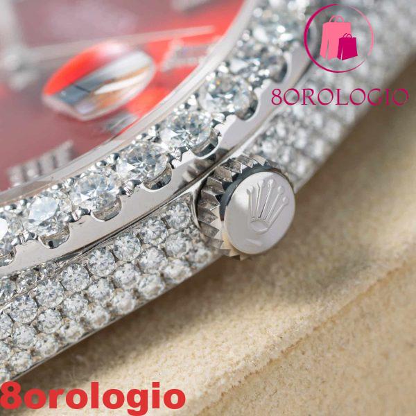 Replica Rolex Datejust Quadrante Romano Rosso Iced Out Moissanite Migliore 41mm Orologio - immagine 3