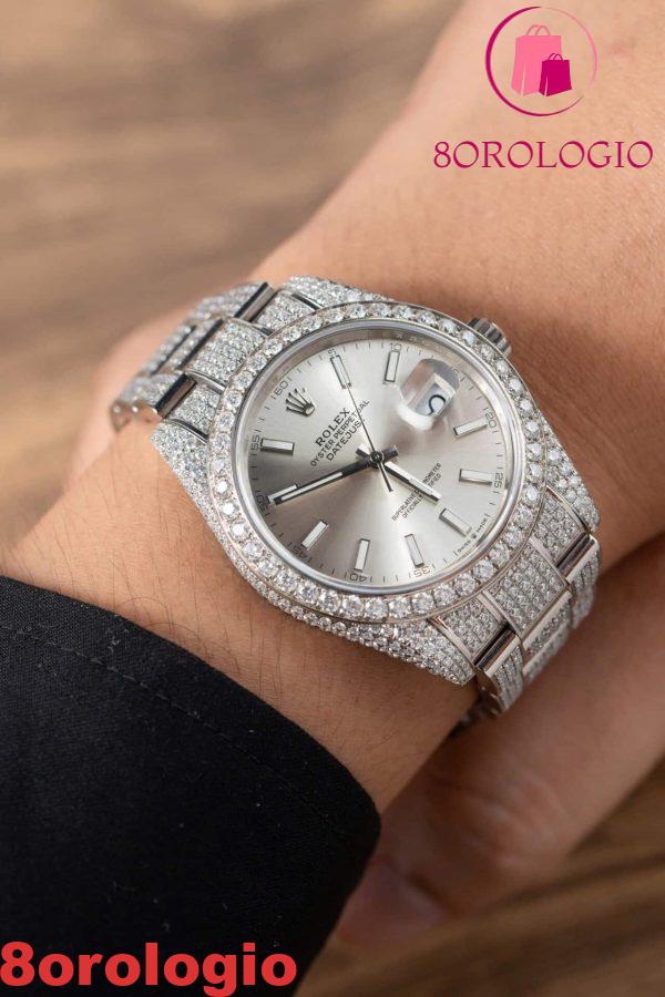 Replica migliore di Rolex Datejust quadrante argento bracciale Oyster tempestato di moissanite 41mm Orologio - immagine 3