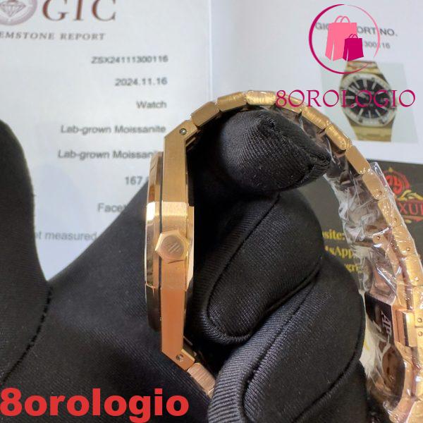 Replica Audemars Piguet Royal Oak 15400OR Quadrante Nero Personalizzato Baguette Moissanite Lunetta Placcato Oro 18K 1:1 Migliore Replica 41mm Orologio - immagine 3