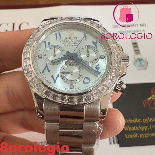 Rolex Daytona 116576TBR-0005 Platinum Quadrante Arabo Replica Diamanti a Baguette 40mm Orologio - immagine 3