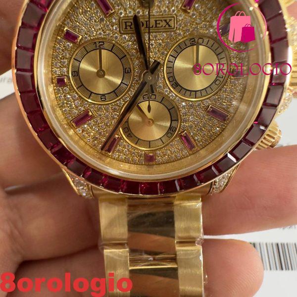 Rolex Daytona 126598TRU Replica Personalizzato 18K Oro Massiccio Rubini Naturali Diamanti Naturali 40mm Orologio - immagine 3