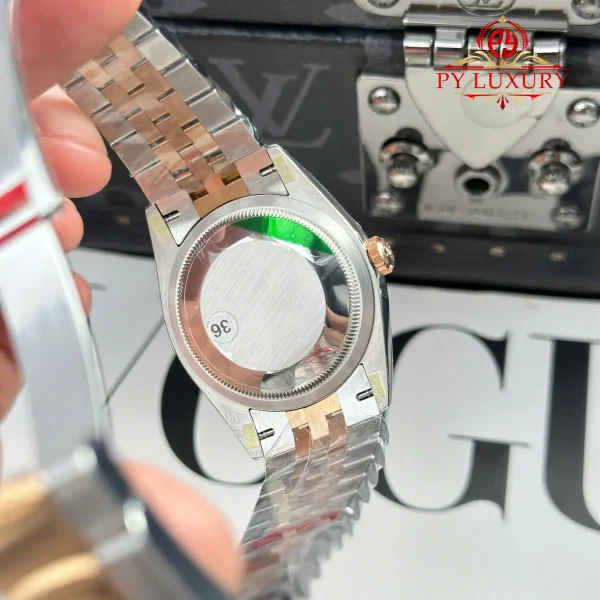 Replica Rolex Datejust 126231 Bicolore Oro Rosa Quadrante Motivo Palma Argento con Diamanti Bracciale Jubilee Migliore 1:1 36mm Orologio - immagine 3