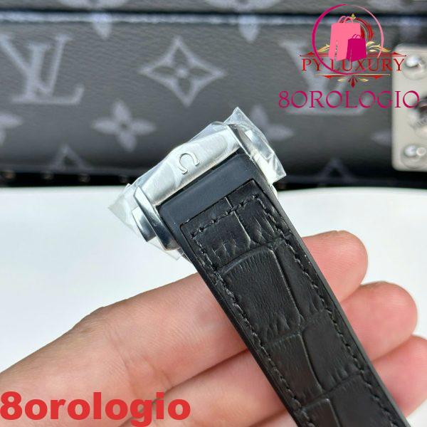 Omega Constellation Quadrante Grigio Rodio Lunetta in Ceramica Nera Cinturino in Pelle Replica VSF 41mm Orologio - immagine 3