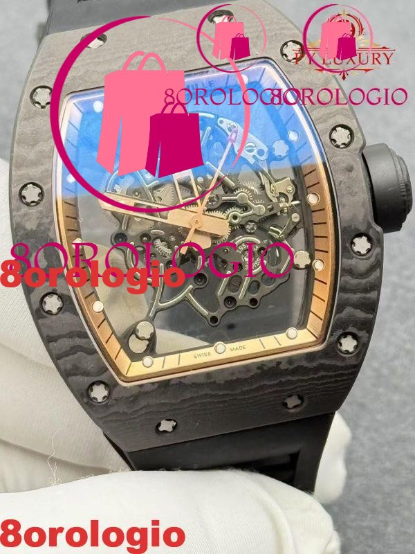 Replica su misura 1:1 Richard Mille RM055 Edizione Asia Bubba Watson squisita in fibra di carbonio NTPT movimento modificato non regolatore 42.7mm Orologio - immagine 3