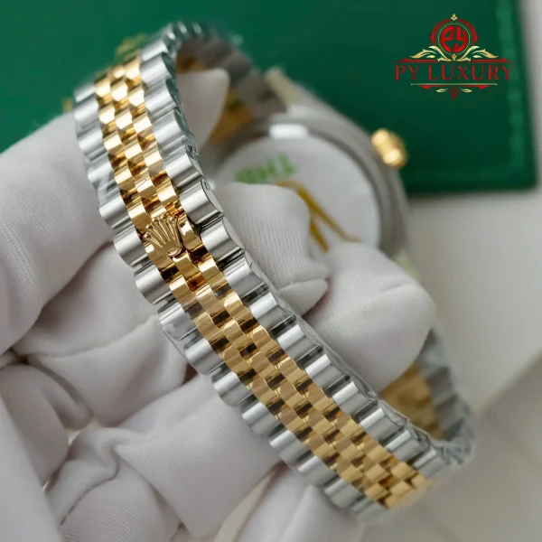 Replica migliore Rolex Datejust 278383RBR due toni oro giallo quadrante verde oliva lunetta con diamanti bracciale Jubilee THB 31mm Orologio - immagine 3