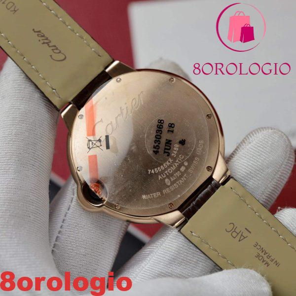 Cartier Ballon Bleu Oro Rosa Quadrante Bianco Ghiera di Diamanti Pelle Replica 42mm Orologio - immagine 3